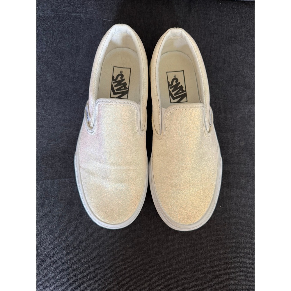 Vans Classic Slip-On Iridescent Cream Glitter Sneakers Womens 7 Mens 5.5